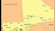 La mappa mostra la localizzazione di Mopti , la città si trova a circa 450 Km dalla capitale Bamako nel Mali