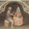alchimista con la sua fornace affresco Padova 1380