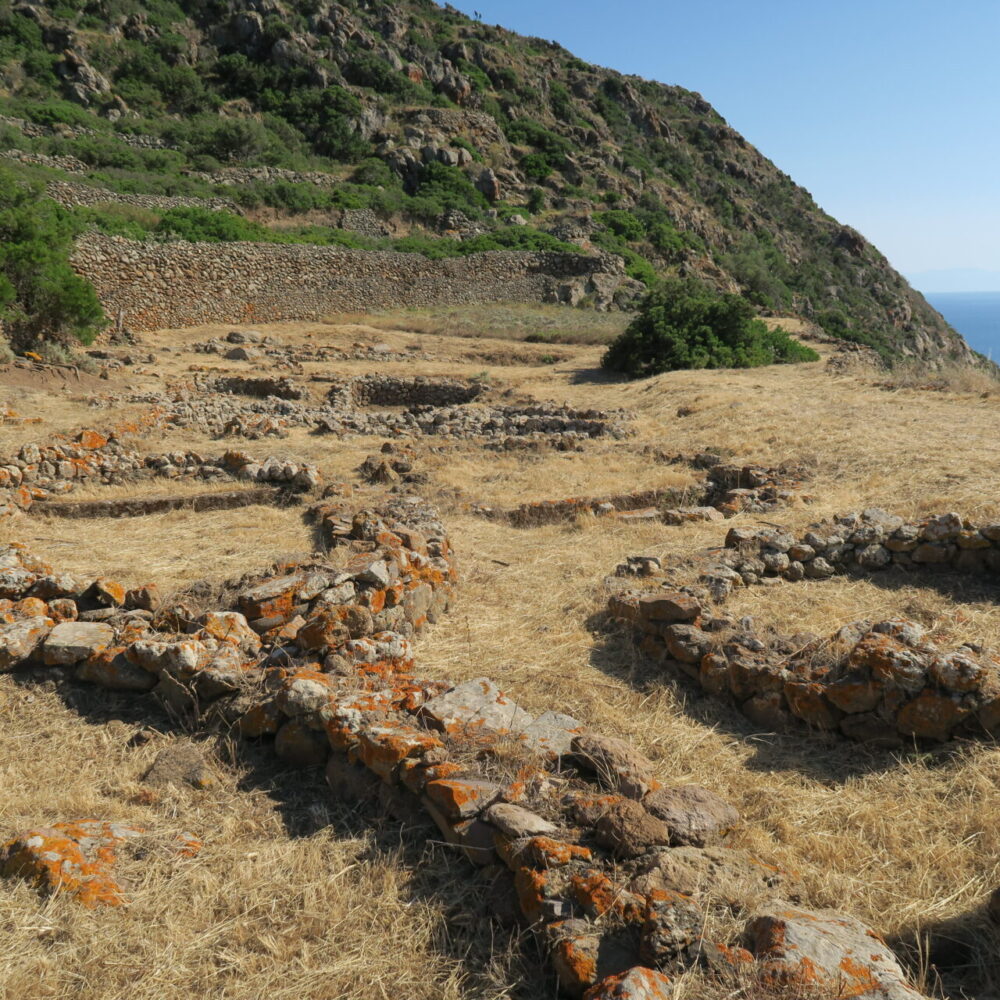 Foundations of prehistoric village huts